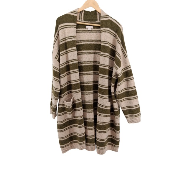 Knox Rose Open Front Cardigan Sweater Sz XXL Striped Longline Cozy Pockets - Picture 1 of 9